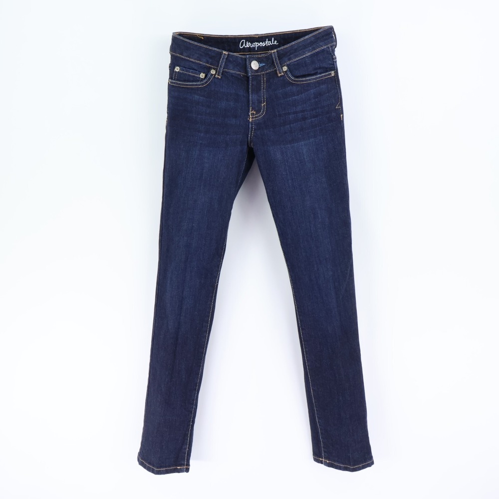 Aeropostale Jeans Bayla Skinny Low Rise Womens Size 2 Short Dark Blue Denim